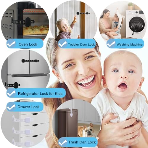 Image of Fursafe&Q Cabinet Locks Baby Proofing, Baby Drawer Safety Locks -Adhesive Child Safety Lock Straps Adjustable Door Latch for Fridge Toilet Oven No Drill Furniture Kitchen Lock