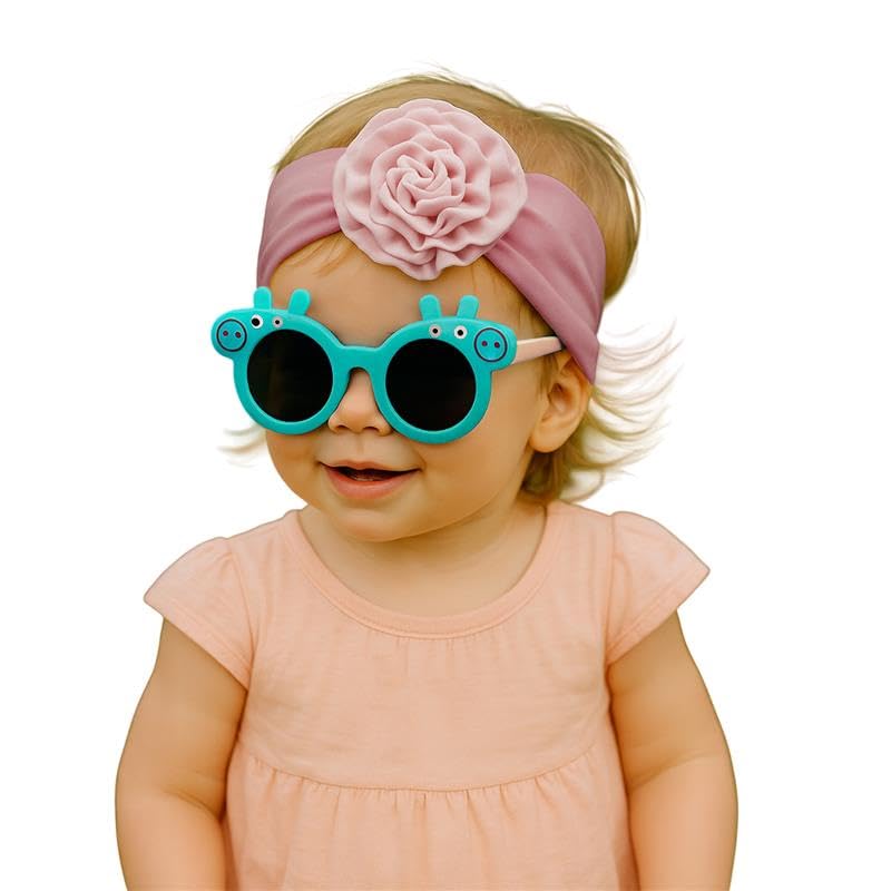 SYGA Baby Fancy Flower Stretchable Headband With Uv Protection PigStyle Sunglasses Combo For Toddlers And Kids (Taro Purple, Green)-image-18