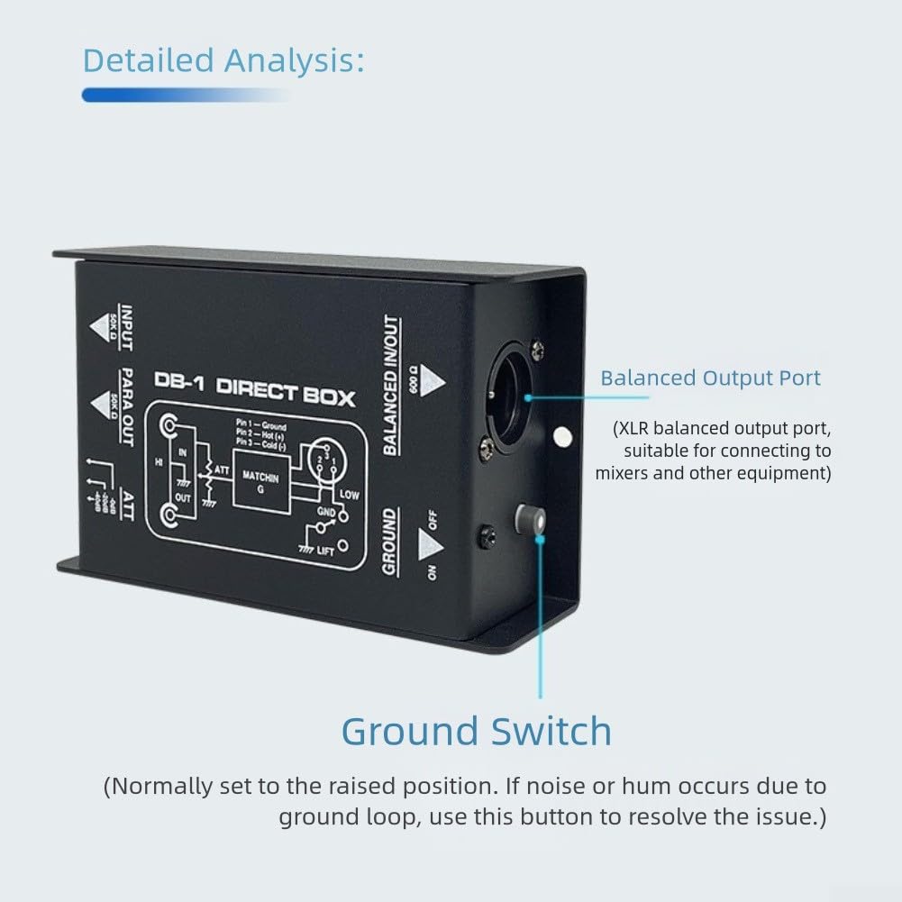 Box DI passivo, Eliminatore di ronzio audio, Splitter stereo DI Box per XLR Single Channel Audio System Altoparlanti Chitarra Basso