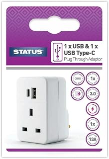 STATUS USB A & USB C Charging Port Power Adapter | White Plug Through Adaptor | S2USBACPT1PK5