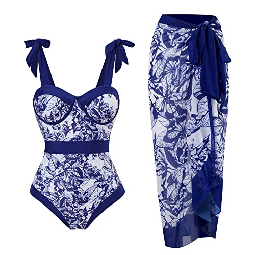 riou 2024 Bañadores Mujer Reductores Barriga Moda Sexy Cuello en V Bañador+Falda de baño y ​Pareos Cintura Alta Conjuntos Traje De Baño Halter Tankinis Dos Piezas Verano Vacaciones