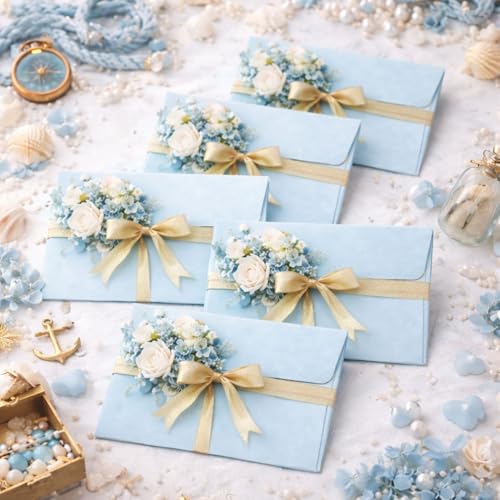 Image of Celebrations Blue Envelopes for Greeting Cards, Invitations & Letters, Premium Paper Envelopes with Secure Flap for Birthday Cards, Thank You Notes, Gift Cards & Party Invitations - Pack of 5