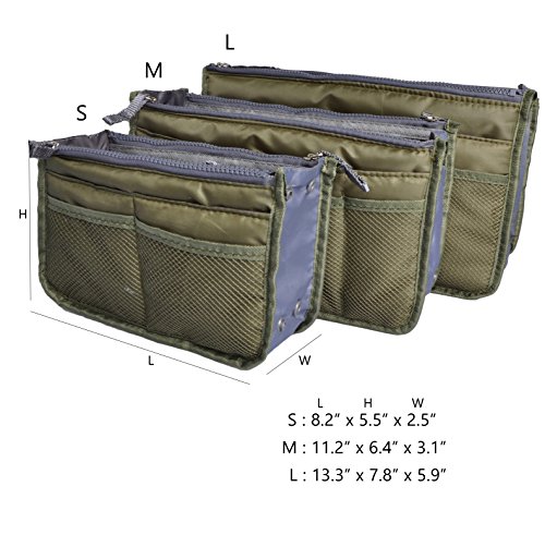 Vercord Purse Organizer Insert for Handbags Bag Organizers Inside Tote Pocketbook Women Nurse Nylon 13 Pockets Army Green Large - Thumbnail 2