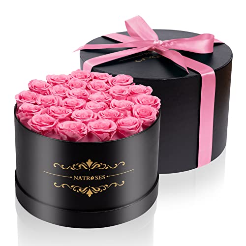 Natroses Forever Preserved Roses In A Box, 100% Real Roses That Last Up To 3 Years, Preserved Flowers For Delivery Prime Birthday, Valentines Day Gifts For Her (Pink) #TOP3
