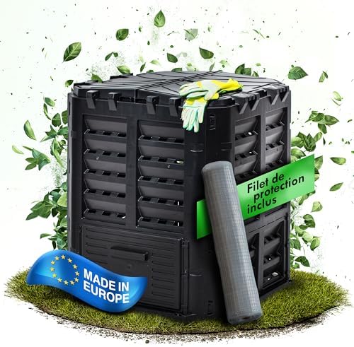 GartenGuru Composteur Thermique 300L - Composteur Isolant Plastique Haut De Gamme Avec Filet De Protection