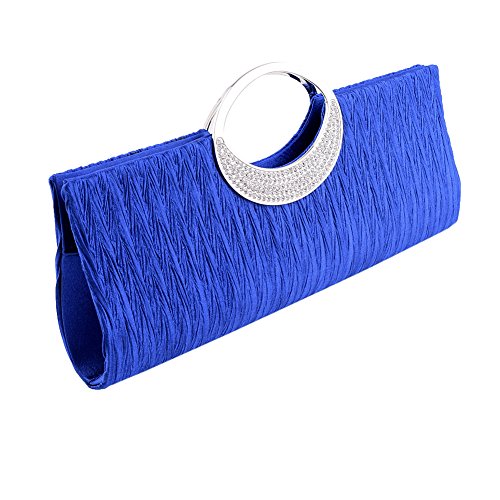 Women Satin Diamante Pleated Clutch Bag, Clorislove Timeless Rhinestone Evening Handbag Shoulder Bag for Party, Wedding & Clubs