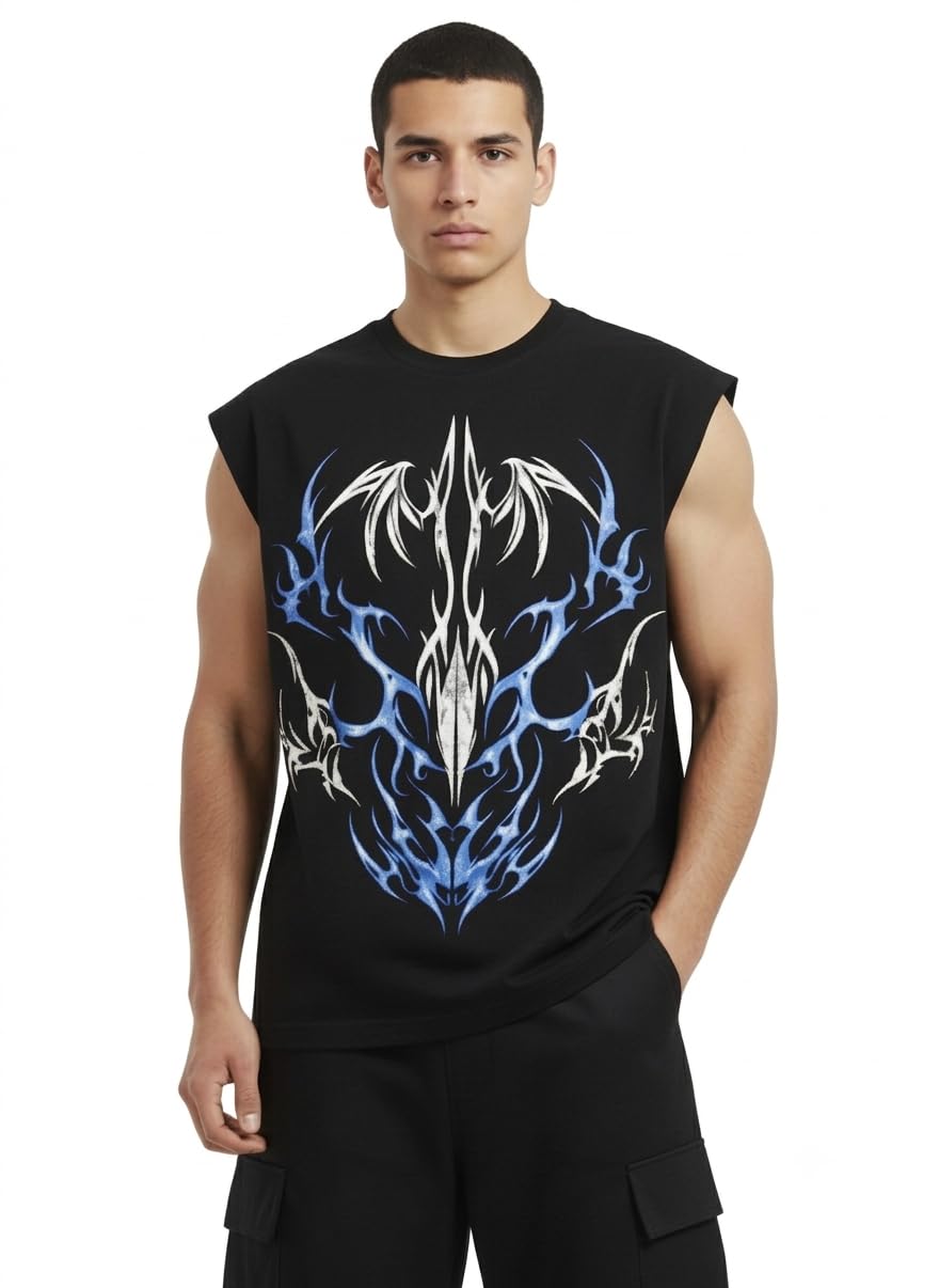 Men's Graphic Sleeveless T-Shirt Vest - BlackMen's Graphic Sleeveless T-Shirt Vest - Black (in, Alpha, 2XL, Regular)-picture-10