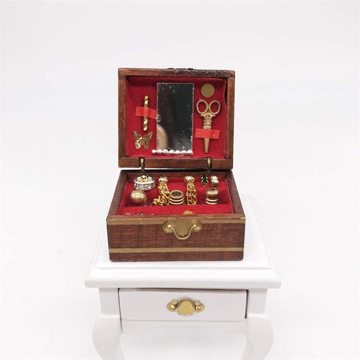 Wood Jewelry Box Display Case Furniture Furnishing, 1: 12 Dollhouse Miniature Ornament Craft Accessory, Doll House Furniture and Décor Professional Process - 5