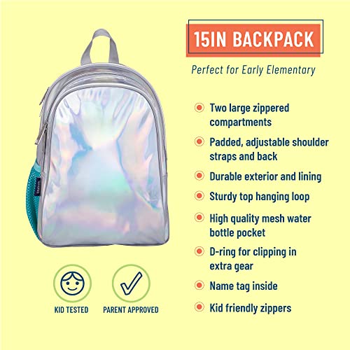 Wildkin 15-Inch Kids Backpack For Boys & Girls, Perfect For Early Elementary, Backpack For Kids Features Padded Back & Adjustable Strap, Ideal For School & Travel Backpacks (Holographic) #TOP2