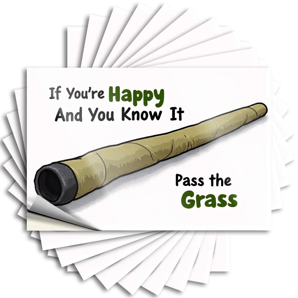 Decals Smiley Face Vinyl Decals, Home Decor Gifts Waterproof Garage Stickers for Water Bottle | If You're Happy and You Know It, Pass The Grass. Perfect for Essentials Laptop Decor(12X18CM)