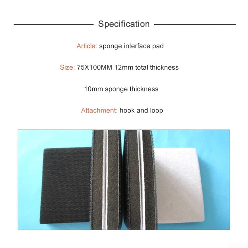 Cuscinetto di interfaccia in spugna morbida 75 x 100 mm, gancio rettangolare e loop per levigatrice, disco in schiuma per levigatura dei contorni e riduzione delle vibrazioni