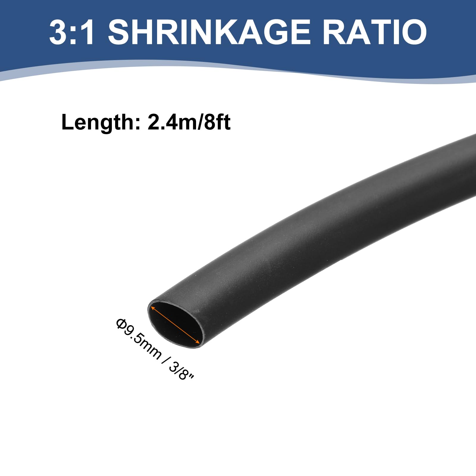 MECCANIXITY 3/8 Inch Heat Shrink Tubing, 3:1 Waterproof Adhesive Marine Grade Heat Shrink Wrap Tube for Wires, 8ft, Black