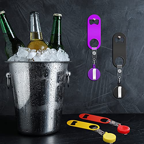 8 Pieces Flat Bottle Opener Retractable Beer Opener Bartender Beer Bottle Opener Mini Bottle Opener And 8 Pieces Round Badge Reel Badge Clips Holder For Kitchen Restaurant Home Anniversaries Supplies #TOP4