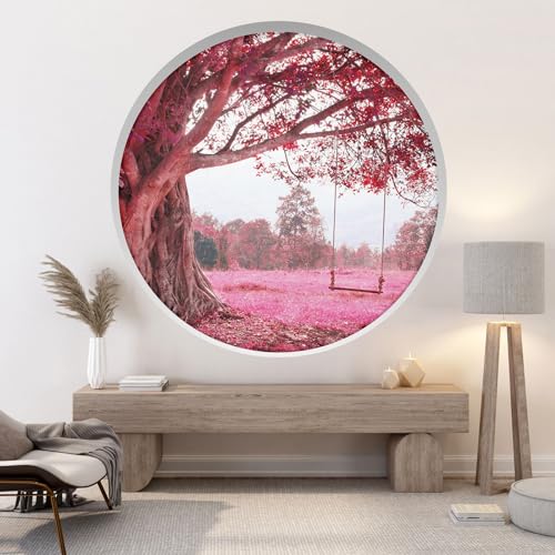 Lumalea Stickers Trompe l'oeil Arche Ronde - Arbre Balançoire - Diamètre 40 cm