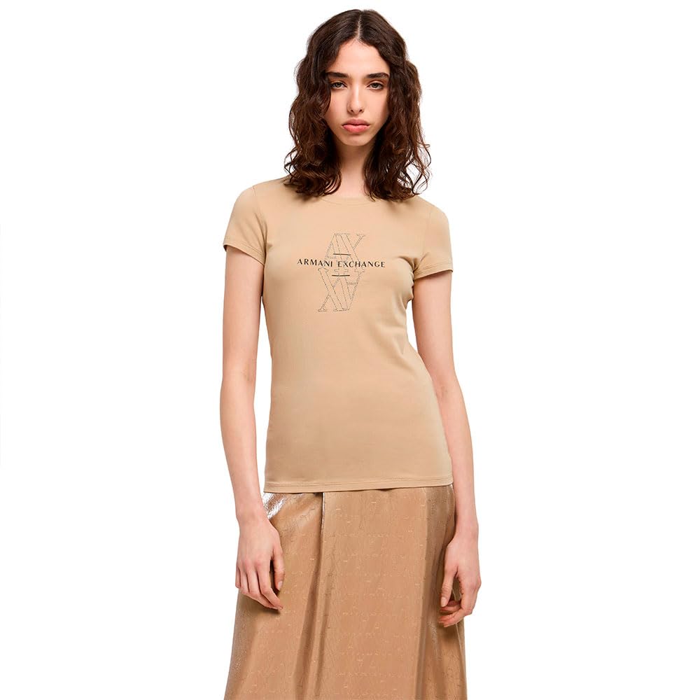 Armani Exchange Women's Incense Crewneck Slim Fit Rhinestone Monogram Logo Tee T-Shirt, Xs