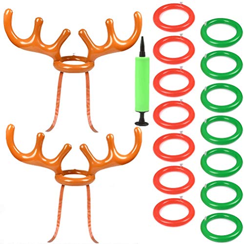 BUYGOO 19 PCS Sombrero de Asta de Navidad, Juegos de Lanzamiento para Fiestas Juego de Anillos de Lanzamiento Aros Piscina Deportes para Padres E Hijos