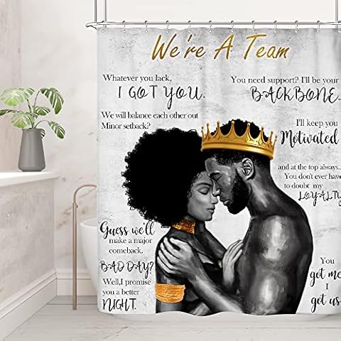 Riyidecor Black King and Queen Shower Curtain Cover