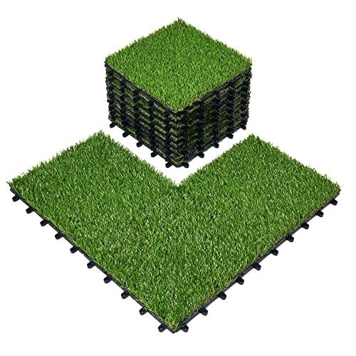 FresGard 9PCS 12''x12''X1.26" Artificial Grass Tiles Home Decor - Door Mats Outdoor Interlocking Fake Grass - Garden Decor Grass Mat Tile - Patio Decor Kitchen Deck Landscape Edging