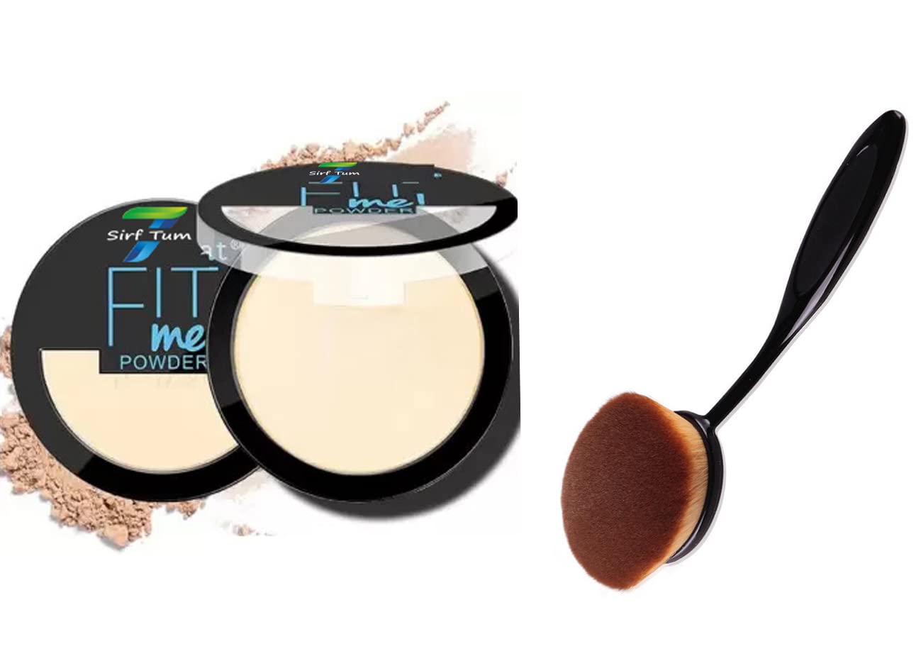 SIRF TUM 7 FITME POWDER Pore-less Oil Control Compact Powder To Absorbs- All Day Matte Finish Face Makeup-Oval Makeup Brush Foundation Concealer Blusher Liquid Cream Powder Cosmetic Blending Tools