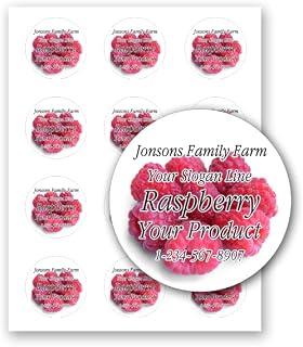 Fruit Adhesive 2 inch Round Paper Labels for Mason Jar Leeds Gift Box Home Canning Jam Jelly Marmalade Candy Syrup Preserves Personalized Farm Kitchen Name (Raspberry, 12 Labels on 1 Sheet)