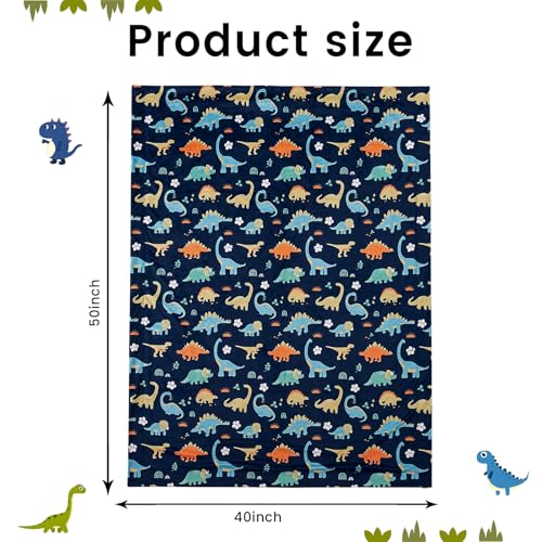Image of PHF Minky Baby Blanket for Boys, 40x50 Inches Soft Double Layer Baby Blankets with Dotted Backing, Receiving Blanket Bed Throws for Newborn, Infant, Babies, Navy Dinosaur