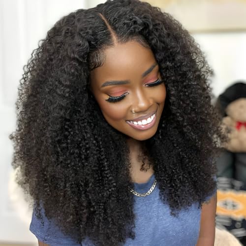 Ladoux Kinky Curly Lace Front Wig 13x6 HD Lace Front Kinky Curly Wig for Women 180% Density Pre Plucked With Baby Hair Afro Kinky Curly Human Hair Wig 20Inch Kinky Curly HD Lace Front wig
