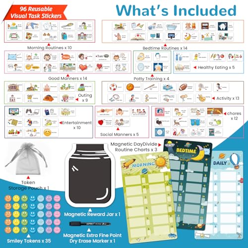 Image of JJPRO Magnetic Bedtime /Morning /Daily Routine Chart for Kids with Reward Jar-Bedtime Checklist Toddler Reward Jar,Magnetic Chore Chart for Kids,Daily Routine Reward Chart -Outer Space