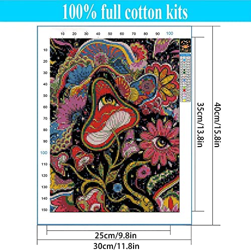 Tiwabb Stamped Cross Stitch Kits,Mushroom Flower Eye Cross Stitch Kits For Adults Beginners,Full Range Of Cross-Stitch Stamped Kits Needlecrafts For Home Wall Decor Cross Stitch Patterns 12X16Inch #TOP5