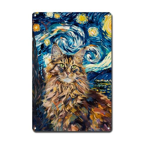 Ymyoo Decorative Tin Sign Vintage Wall Art Maine Coon Starry