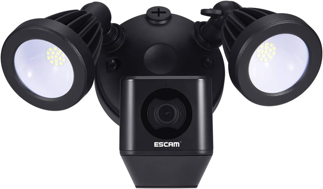 Floodlight Camera by ESCAM, Wireless Outdoor Security Cameras for Home Security System with Motion Sensor Light - HD, Motion Detection, Siren Alarm, Two Way Talk, Black
