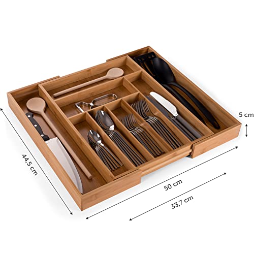 Miniatura 2 de Blumtal Organizador De Cubiertos De Bambú - Cubertero Para Cajón De Cocina Ajustable - 7 A 9 Compartimentos - Grande