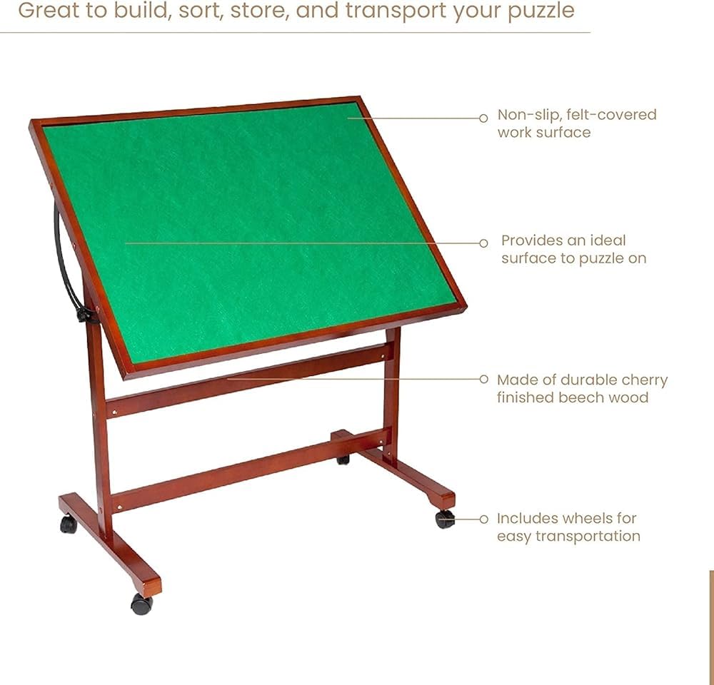 Mesa de rompecabezas de madera de 1500 piezas, tablero de rompecabezas inclinable con superficie antideslizante, ruedas para un fácil transporte, ideal para adultos y adolescentes (tamaño: 32 x 21