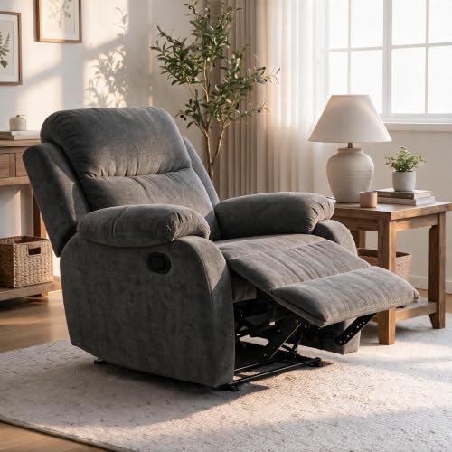 Image of Manual Single Lounge Recliner Chair with Adjustable Backrest, Gray