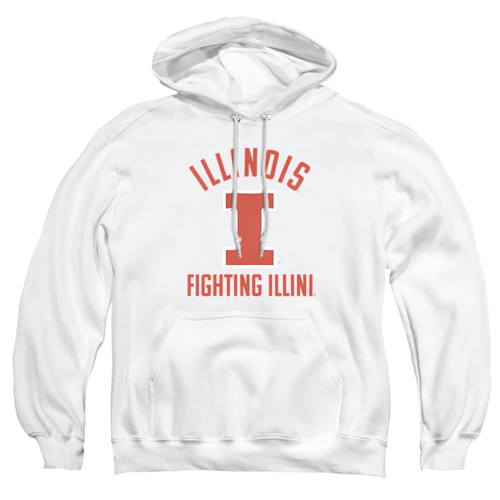 University of Illinois Official One Color UIUC Logo Unisex Adult Pull-Over Hoodie,White, Medium