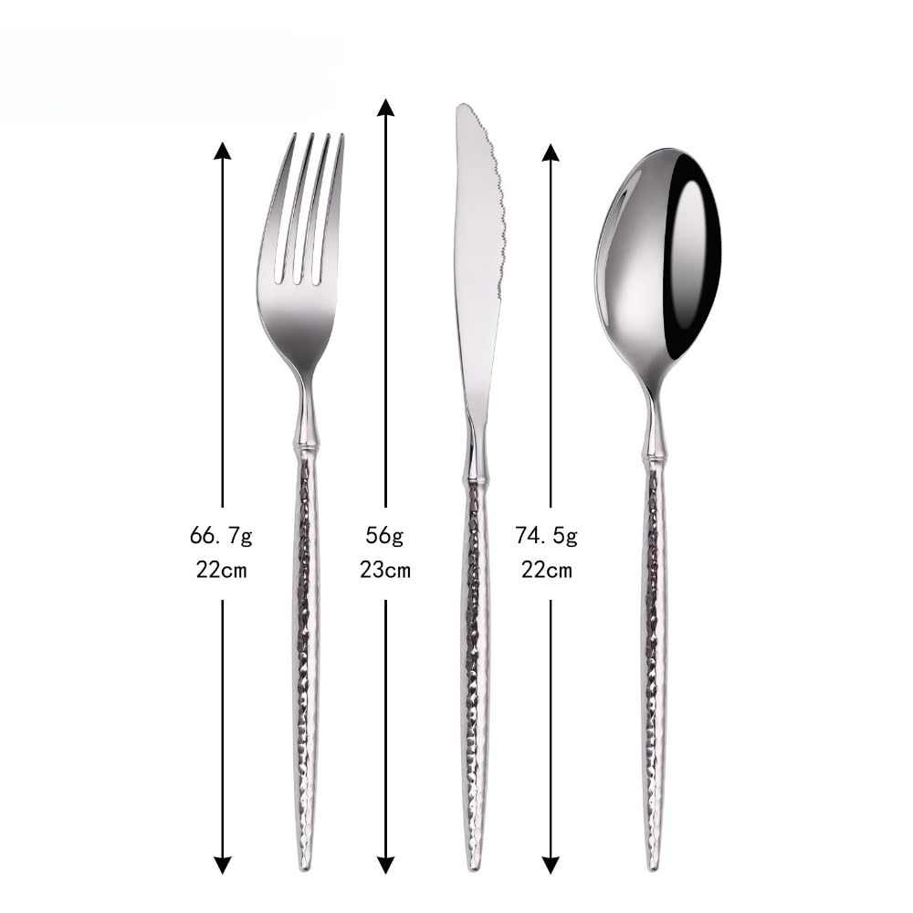 Juego de Cubiertos, Juego de Cubiertos de Acero Inoxidable, Transparente, Juego de Cuchara, Cuchillo y Tenedor, Mango sólido Martillado/Brillante, vajilla de Cocina de AC