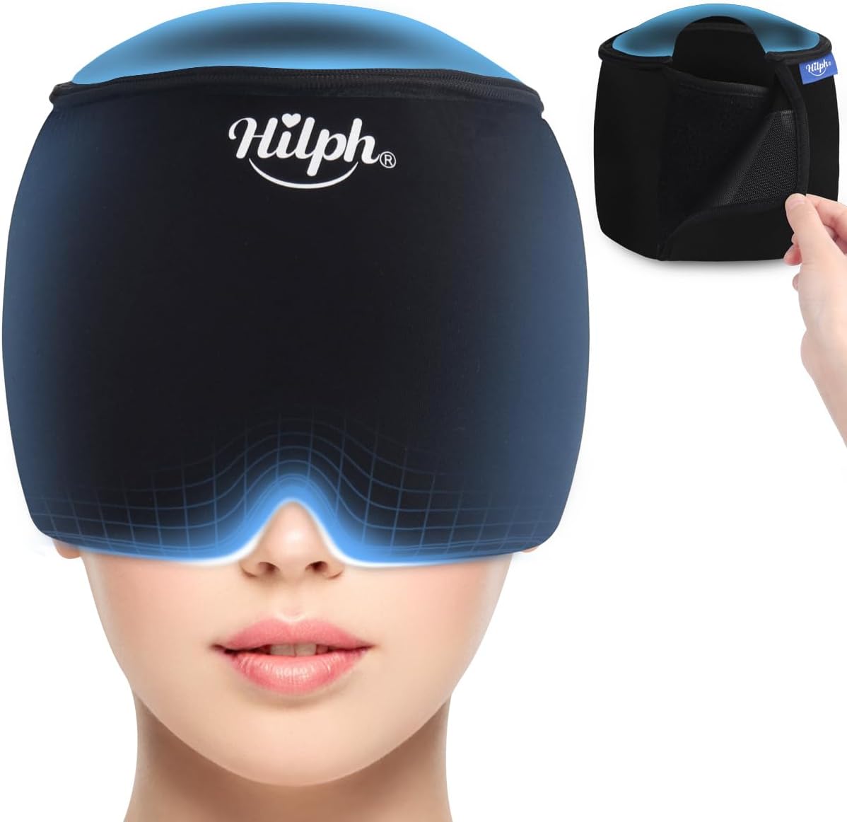 Hilph Migraine Relief Cap, Full Coverage Flexible Migraine Ice Head Wrap Headache Relief Cap Cold Compression Therapy for Migraine, Tension Headache, Sinus Pressure, Stress Relief -Black