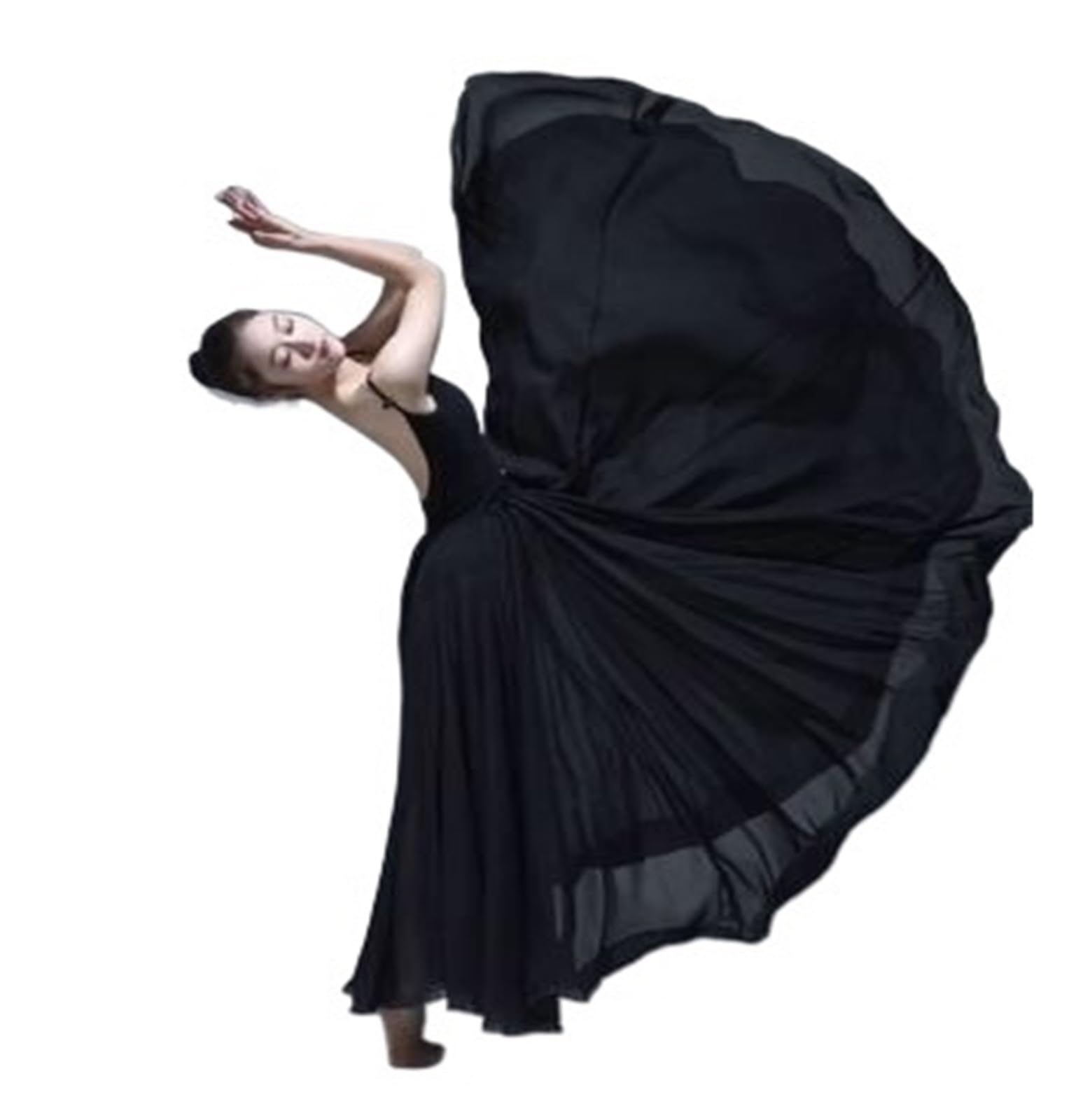 Falda Danza del Vientre Falda de gasa de una pieza con encaje for danza clásica, falda de media longitud for práctica de danza del vientre, disfraces, falda con gran vuelo de 720 grados(Black 720D,160