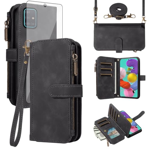 Protection Samsung Galaxy A51 4G portefeuille fermeture éclair verre trempé antichoc