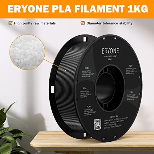 ERYONE Filament PLA+ 1.75 mm - PLA Plus 3D Printer Filament,PLA+ 3D Printing Filament,Dimensional Accuracy +/- 0.03 mm,1 kg (2.2 lbs) / Spool for 3D Pens,Black