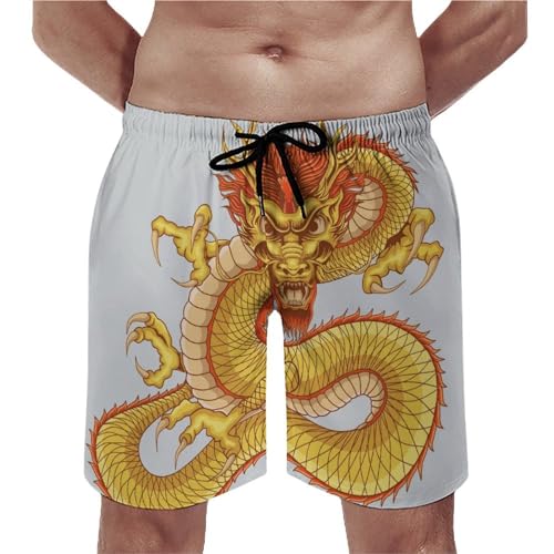Shorts de bain homme dragon d'or avec cordon de serrage et poches taille S