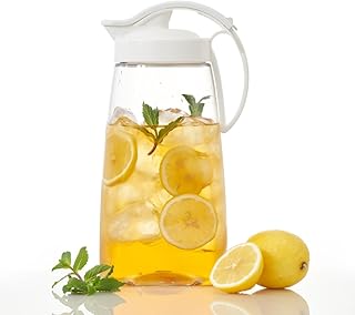 High Heat Resistant One-touch Airtight 2.3QT (74oz) Pitcher with Lid for Water, Coffee, Tea, & Hot or Cold Beverages, Leak...