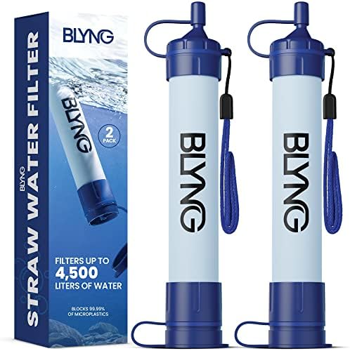 Survival Straw Water Filter 2-Pack - Straw With Filter for Healthy Drinking - Survival Water Filter Blocks 99.99% Microplastics, Water Filter Straw for Hiking & Camping, Survival Straw Water Purifier.