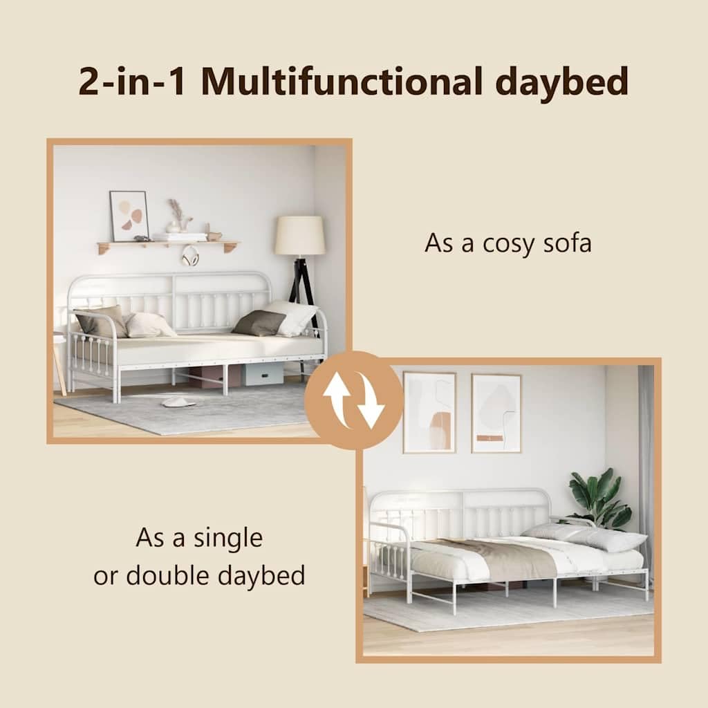 vidaXL Tagesbettrahmen Weiß 90 x 200 cm Pulverbeschichteter Stahl | Super Möglichkeit, um Übernachtungsgäste unterzubringen, Minimalistisches Weiß passt zu jeder Wohnung,