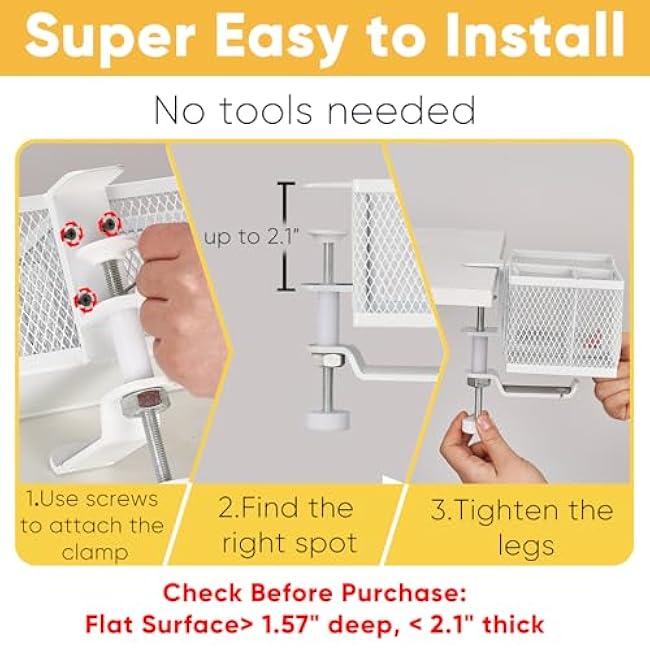 4 in 1 Metal Clip On Cup Holder Attachment for Gaming Desk or Table, Sturdy and Easy to Clamp, Attachable Anti-Spill Cup Holder for Salon Chair, Bedside, Water Bottles, Drinks, Headphones - White