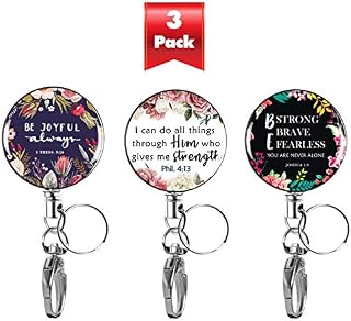 3-PK Decorative Retractable Badge Reel with Waterproof ID Holders & Key Rings. Steel