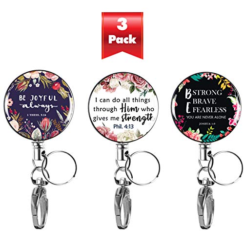 3-PK Decorative Retractable Badge Reel with Waterproof ID Holders & Key Rings. Steel