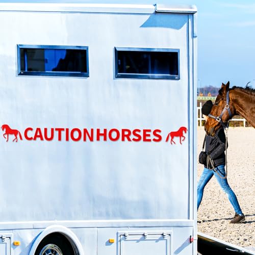 Image of Gilprop 2 Pcs Horses Trailer Decal Sticker Safety Kit Reflective Red 4.5 x 50 Inch Trailer Caution Sign for Safety Warning Decal Car Gift Decor