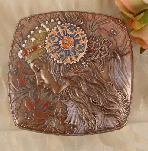 Veronese Palazzo AN10261A4 Jewellery Box Women's Head Lid in Art Nouveau Style, Polystone
