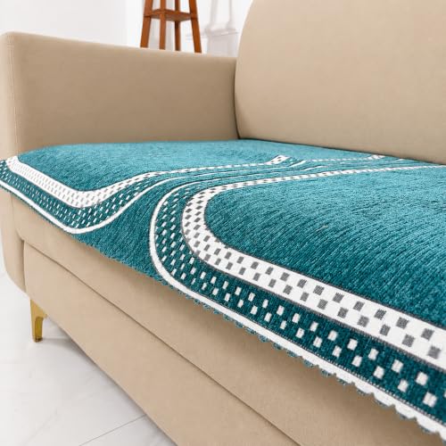 Image of Homerz Premium Chenille Fabric Sofa Cover | Soft, Durable & Dustproof | Decorative Couch Cover (Ghoomar Teal, 7 (3+2+2) Seater, Only Seat Cover)