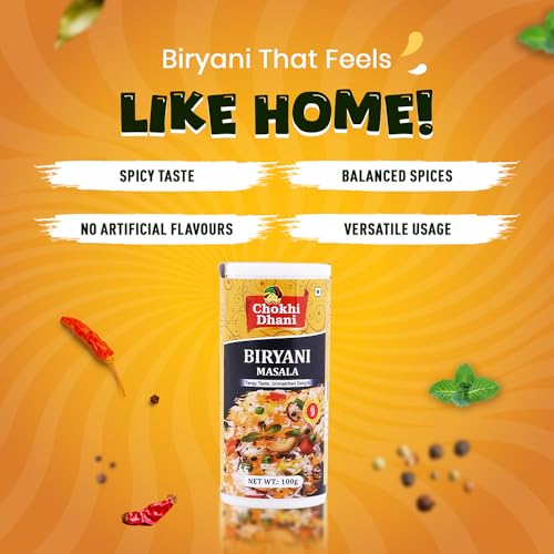 Image of Chokhi Dhani Biryani Masala Powder 100g | Hyderabadi & Lucknowi Style Biryani Spice Mix | Authentic Dum Biryani Masala | Aromatic Indian Rice Masala for Veg & Chicken Biryani | No Artificial Colours